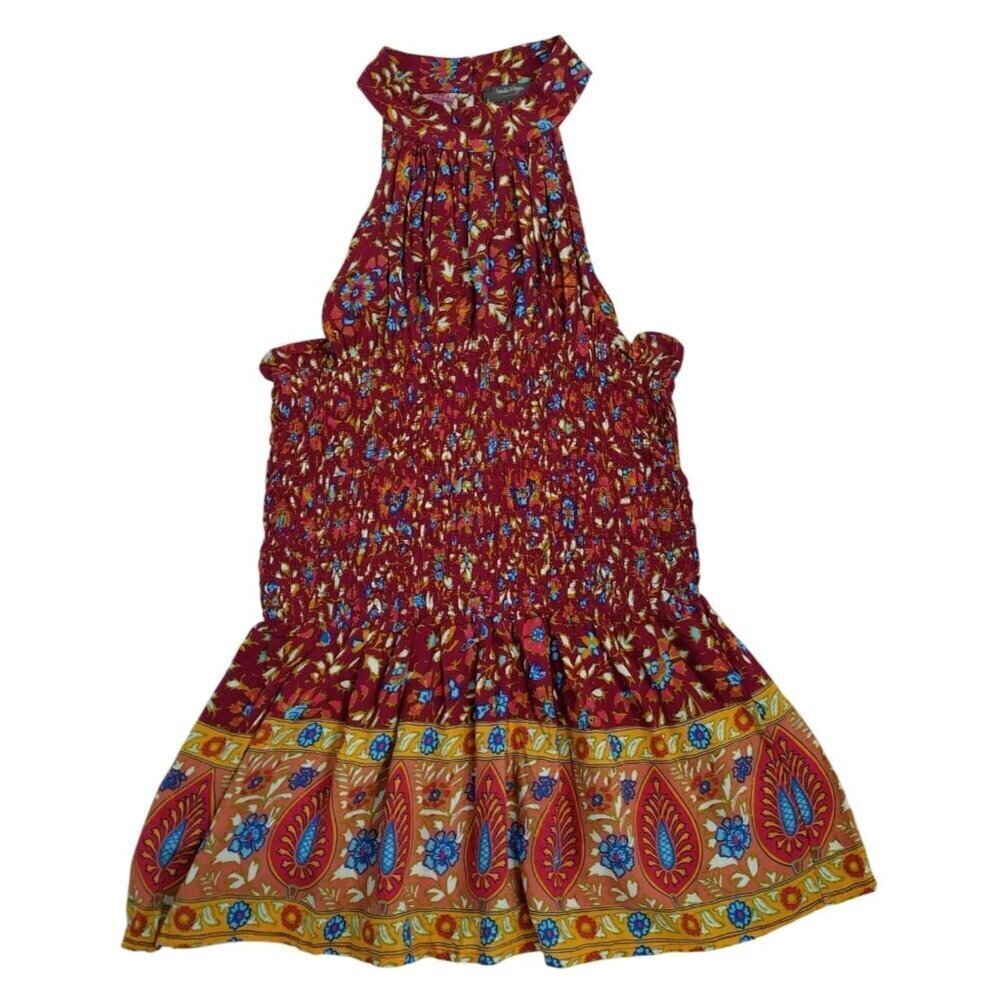 Haute Hippie Sleeveless Floral Smocked Top XL, Rayon Multicolor Boho Style NWT